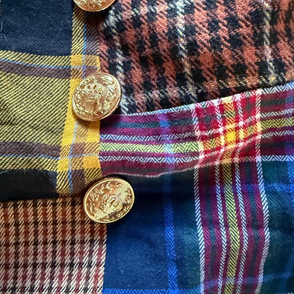 Patchwork Plaid Mini Skirt in Yellow and Navy - Picture 2 of 3